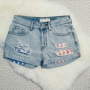 Bullhead American Flag Disstress Denim Shorts